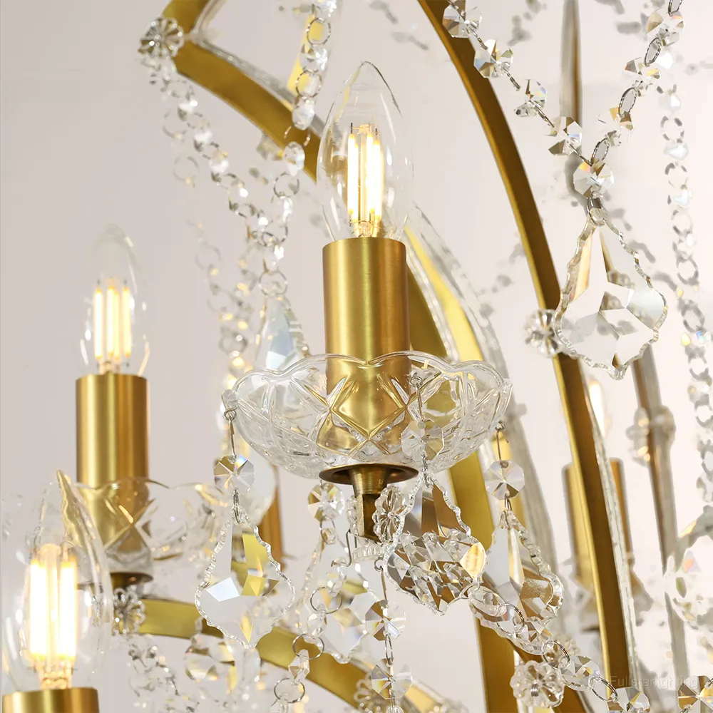 19TH C. Rococo Iron & Crystal Round Chandelier 60"