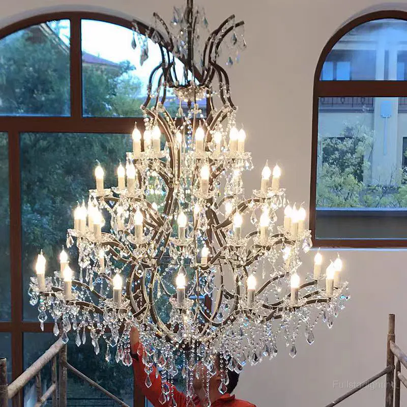 19TH C. Rococo Iron & Crystal Round Chandelier 60"