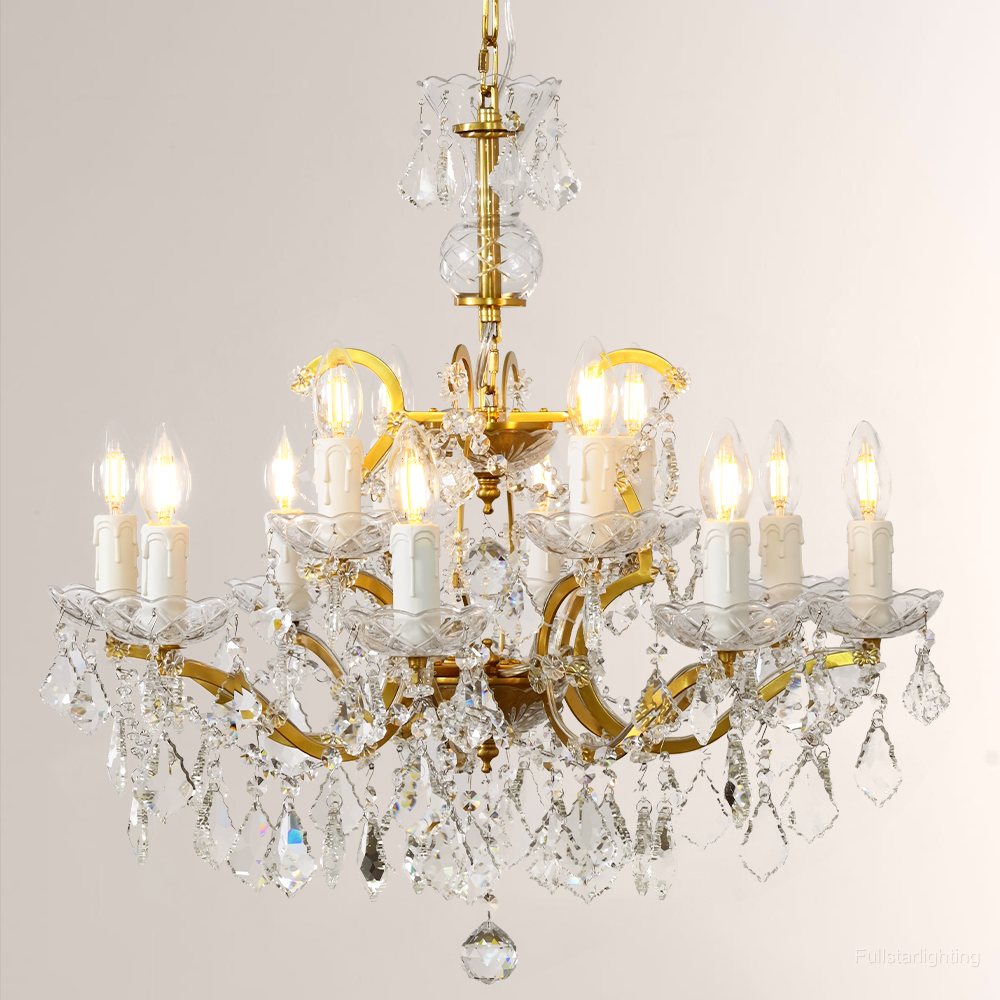 19TH C. Rococo Iron & Crystal Round Chandelier 28"