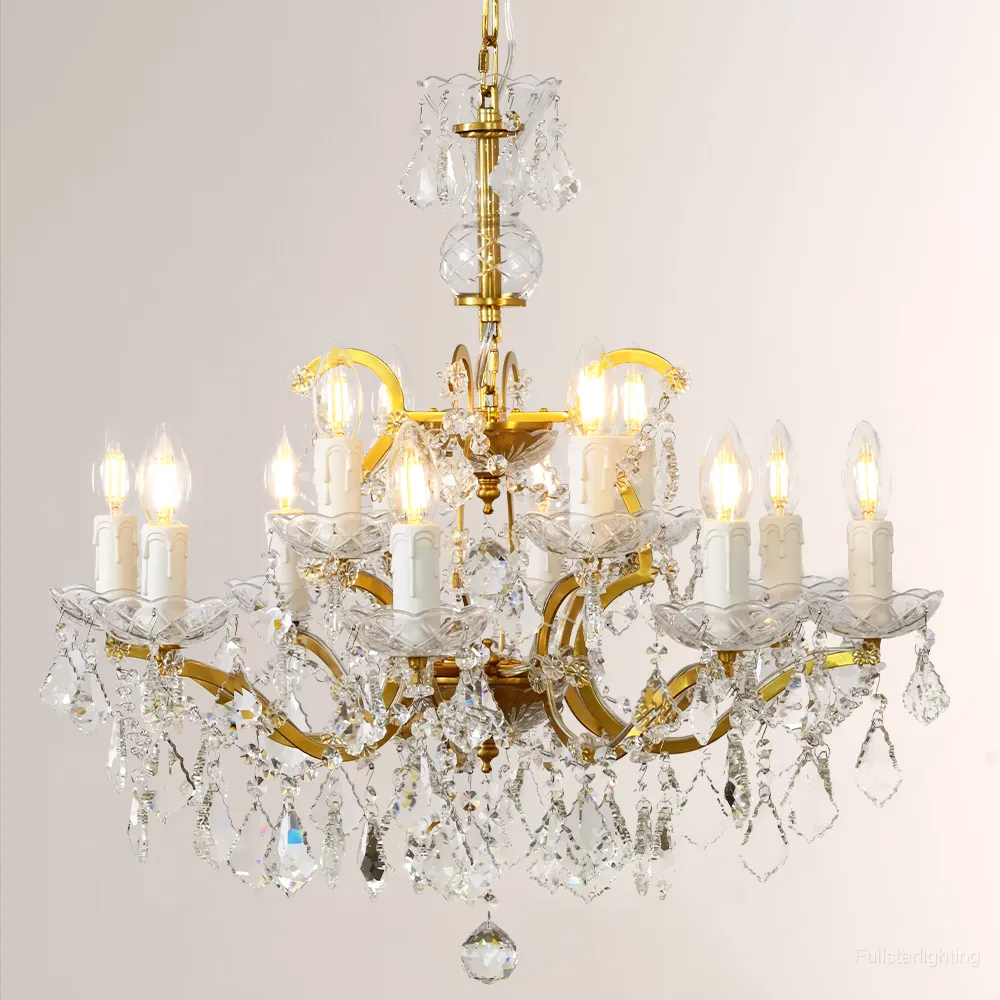 19TH C. Rococo Iron & Crystal Round Chandelier 28"