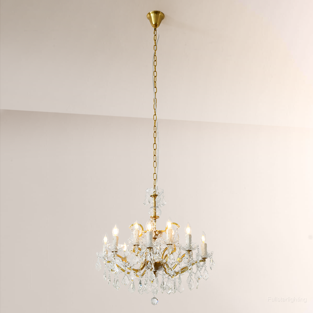 19TH C. Rococo Iron & Crystal Round Chandelier 28"