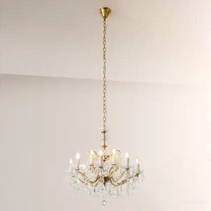 19TH C. Rococo Iron & Crystal Round Chandelier 28"