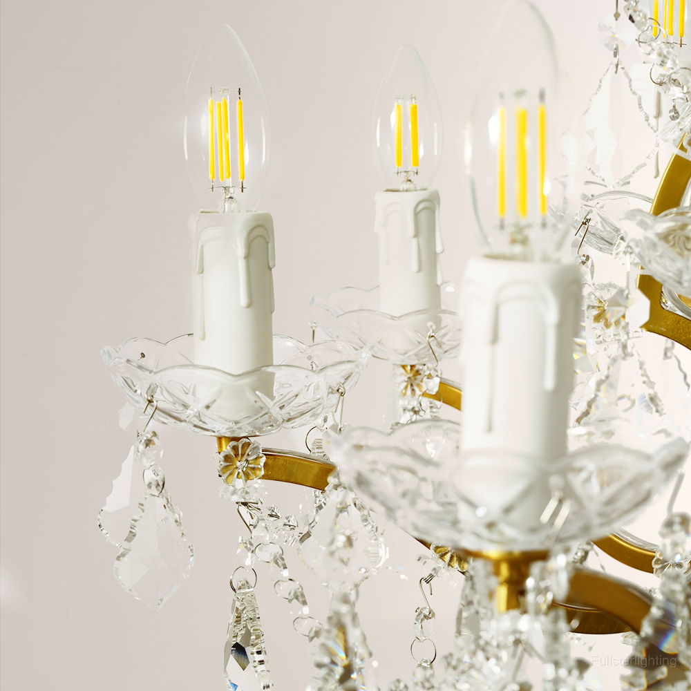 19TH C. Rococo Iron & Crystal Round Chandelier 28"