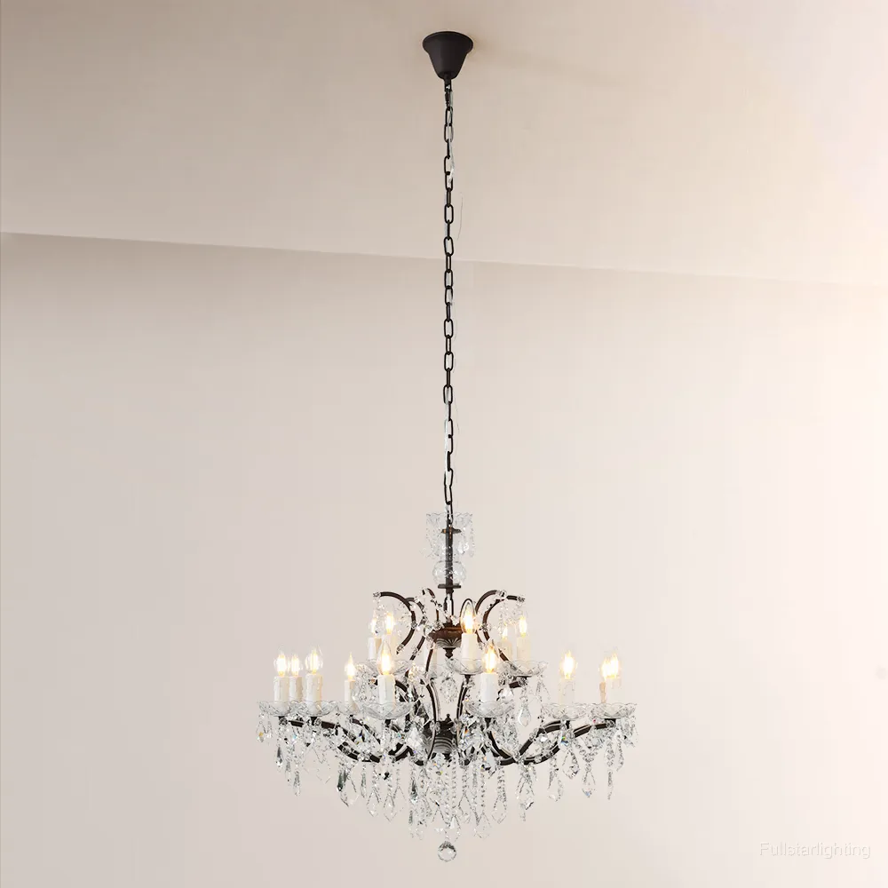 19TH C. Rococo Iron & Crystal Round Chandelier 33"