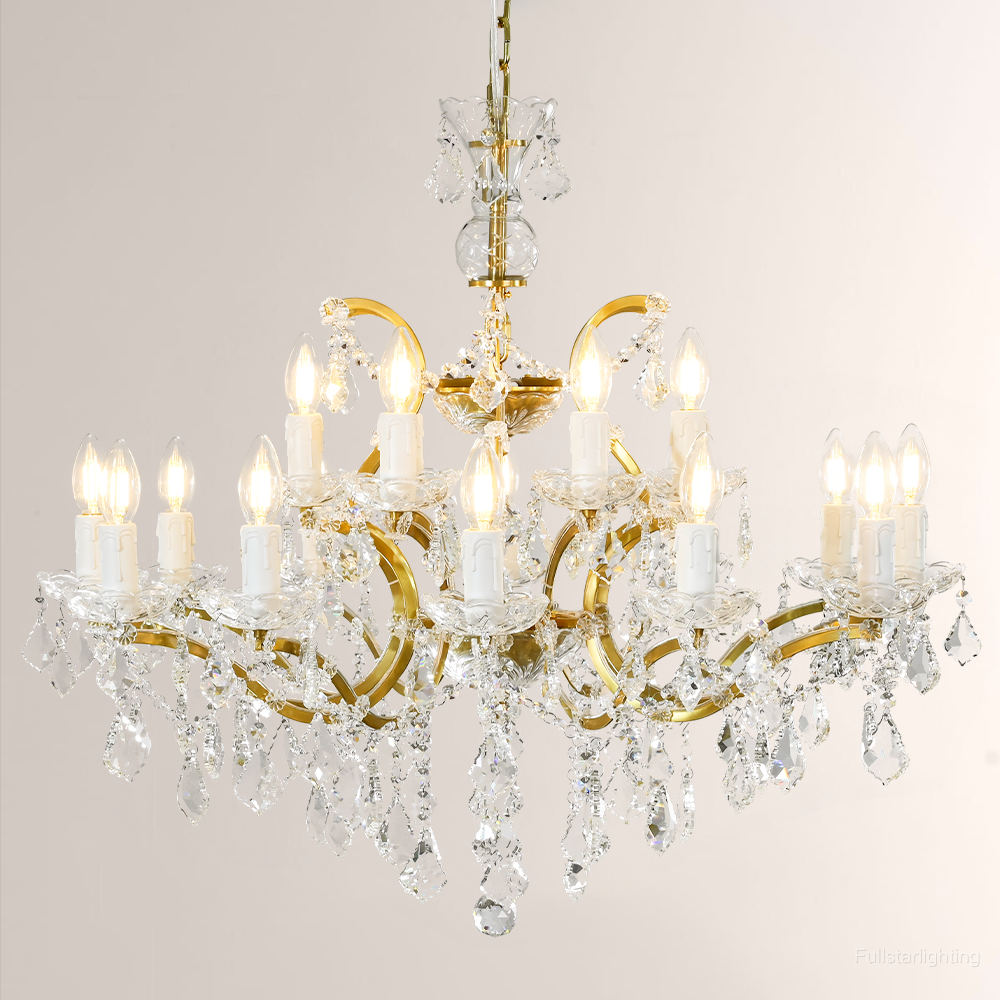 19TH C. Rococo Iron & Crystal Round Chandelier 33"