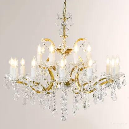 19TH C. Rococo Iron & Crystal Round Chandelier 33"