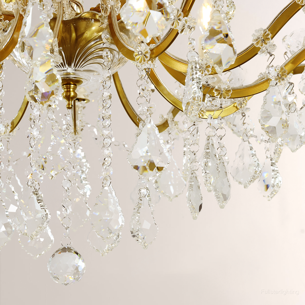 19TH C. Rococo Iron & Crystal Round Chandelier 33"