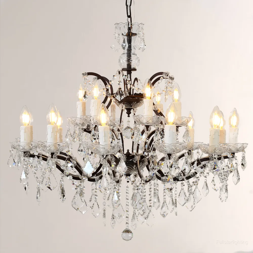 19TH C. Rococo Iron & Crystal Round Chandelier 33"