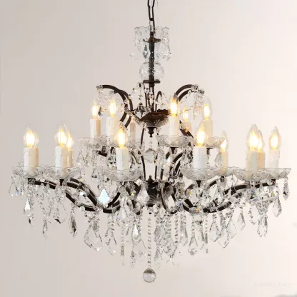 19TH C. Rococo Iron & Crystal Round Chandelier 33"