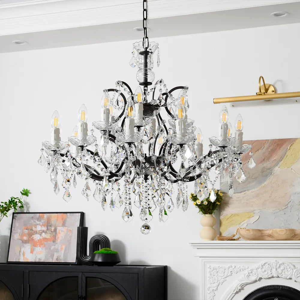 19TH C. Rococo Iron & Crystal Round Chandelier 33"