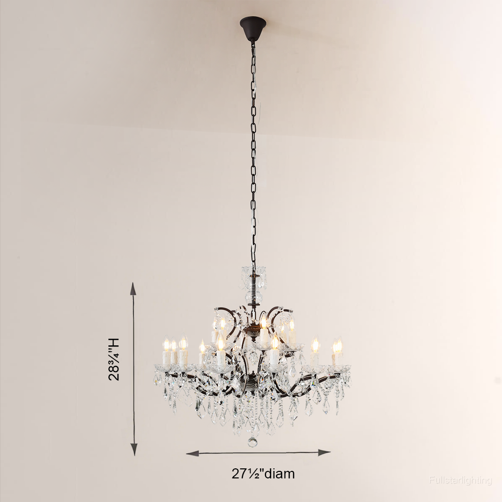 19TH C. Rococo Iron & Crystal Round Chandelier 33"