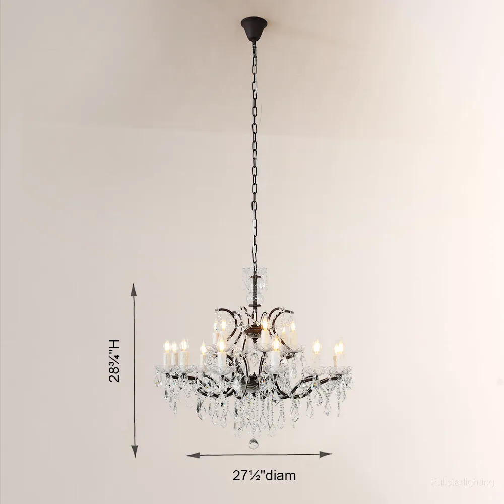 19TH C. Rococo Iron & Crystal Round Chandelier 33"