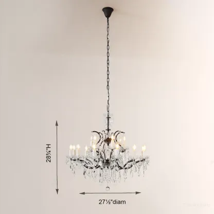 19TH C. Rococo Iron & Crystal Round Chandelier 33"