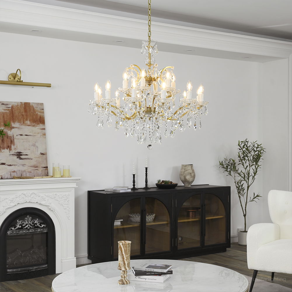 19TH C. Rococo Iron & Crystal Round Chandelier 33"