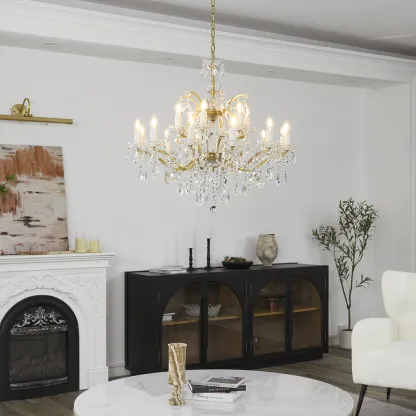 19TH C. Rococo Iron & Crystal Round Chandelier 33"