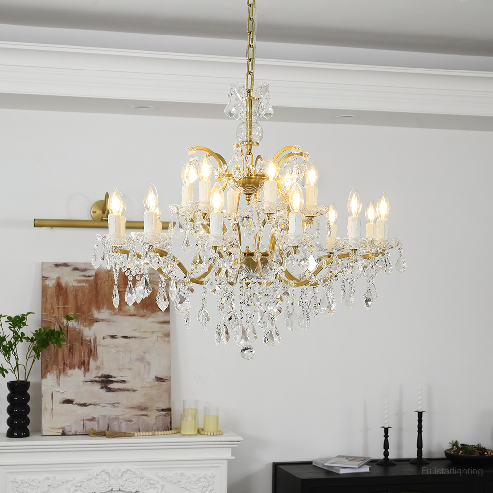 19TH C. Rococo Iron & Crystal Round Chandelier 33"