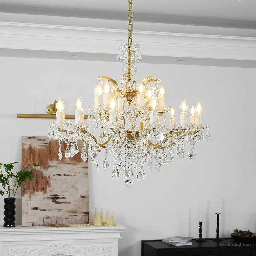 19TH C. Rococo Iron & Crystal Round Chandelier 33"