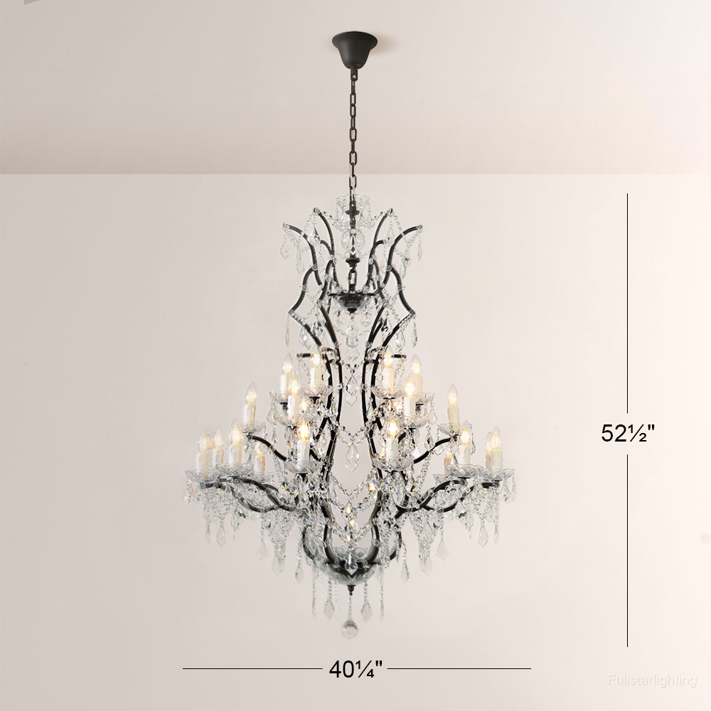 19TH C. Rococo Iron & Crystal Round Chandelier 40"