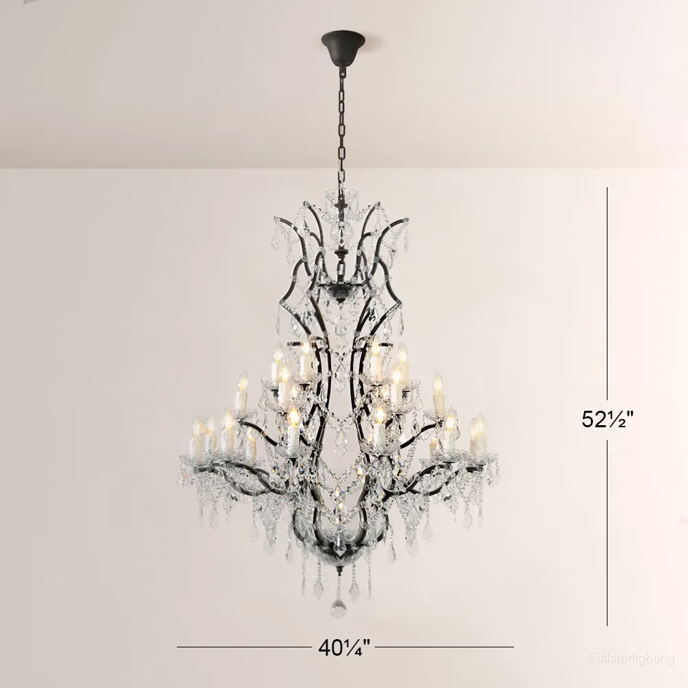 19TH C. Rococo Iron & Crystal Round Chandelier 40"