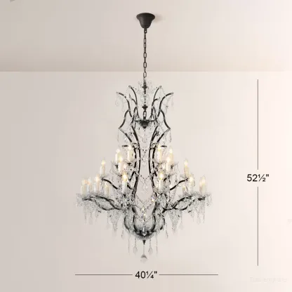 19TH C. Rococo Iron & Crystal Round Chandelier 40"