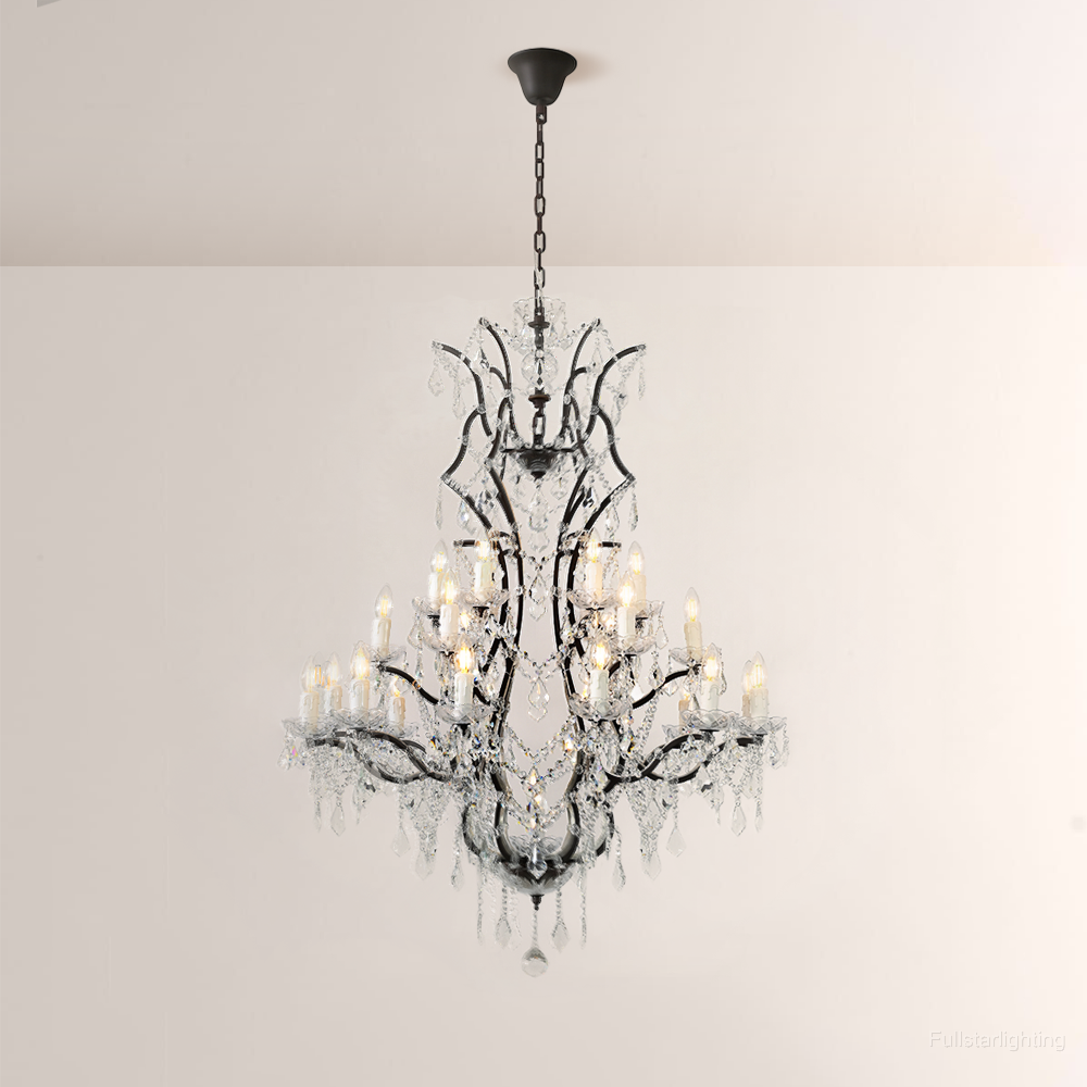 19TH C. Rococo Iron & Crystal Round Chandelier 40"