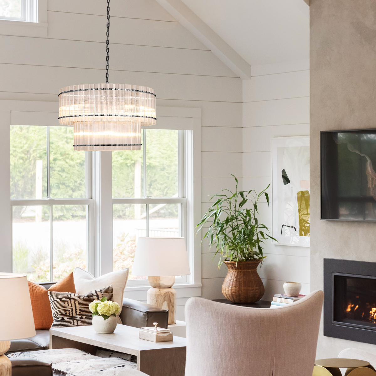 Meravisse Ribbed Glass Round Chandelier-Fullstarlighting