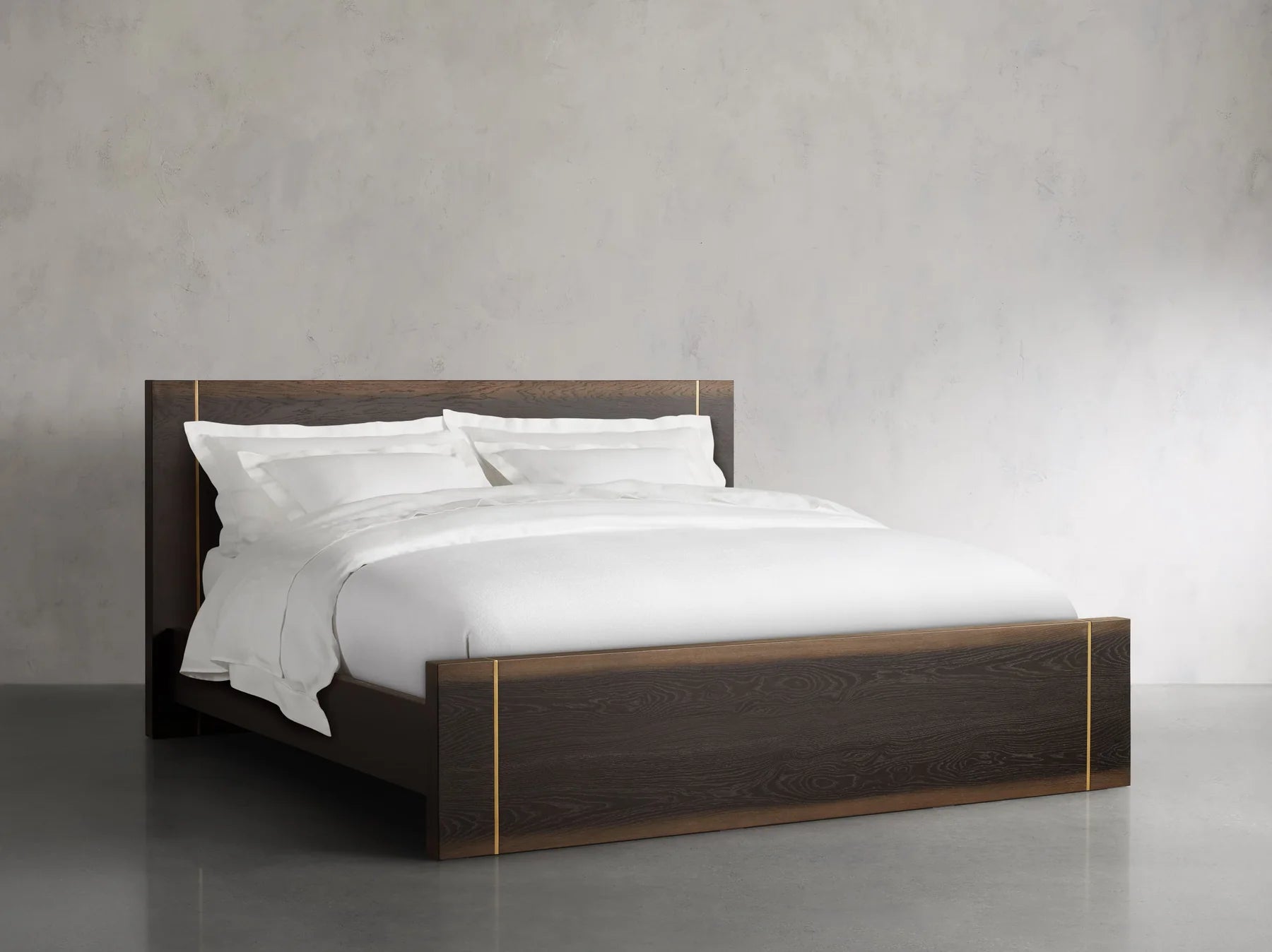 Mihaela Solid Romanian Oak Wood Bed Frame with Hand-Finished Brass Accent Details
