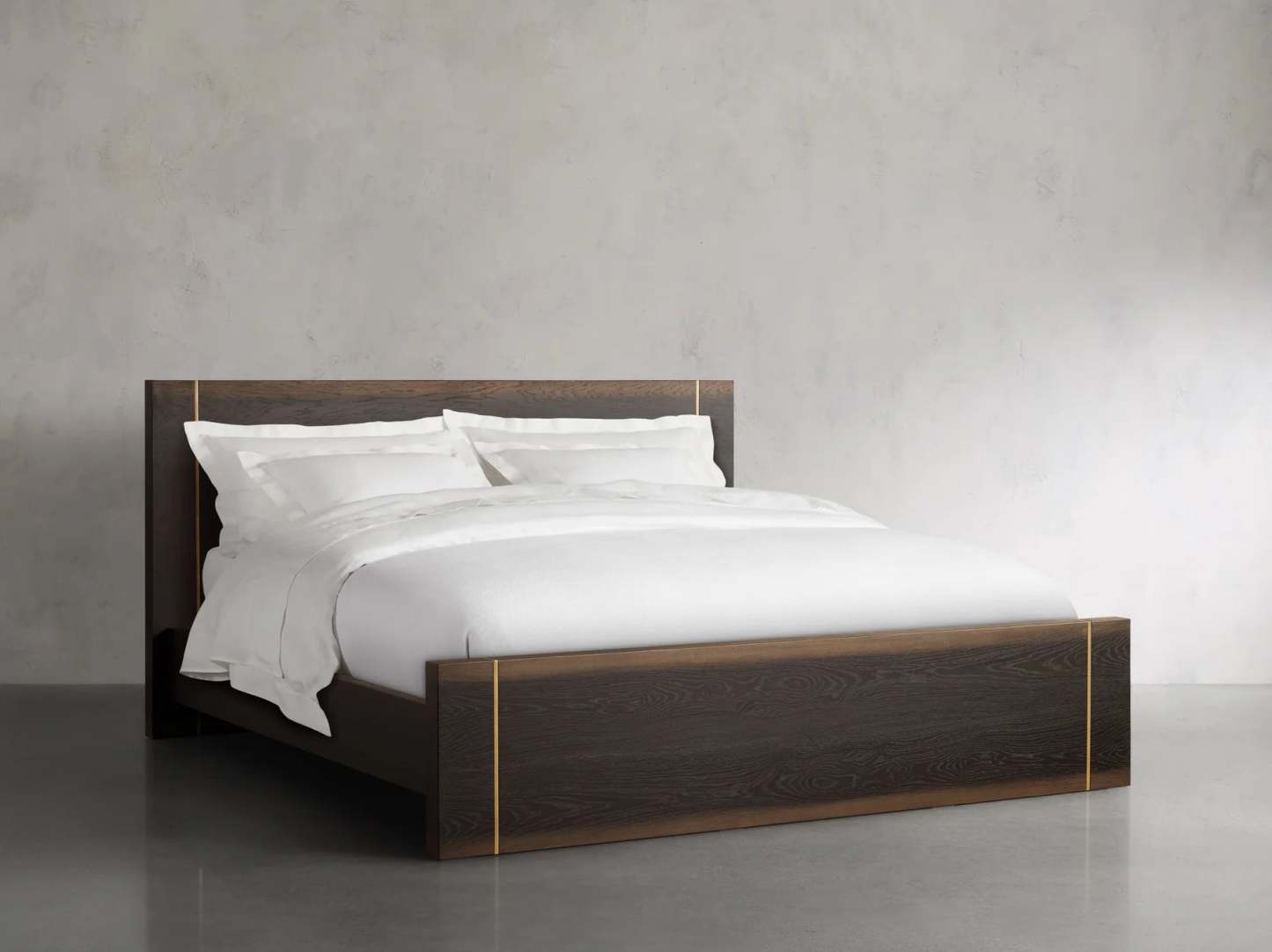 Mihaela Solid Romanian Oak Wood Bed Frame with Hand-Finished Brass Accent Details