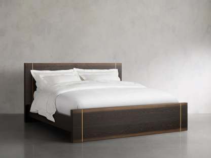 Mihaela Solid Romanian Oak Wood Bed Frame with Hand-Finished Brass Accent Details