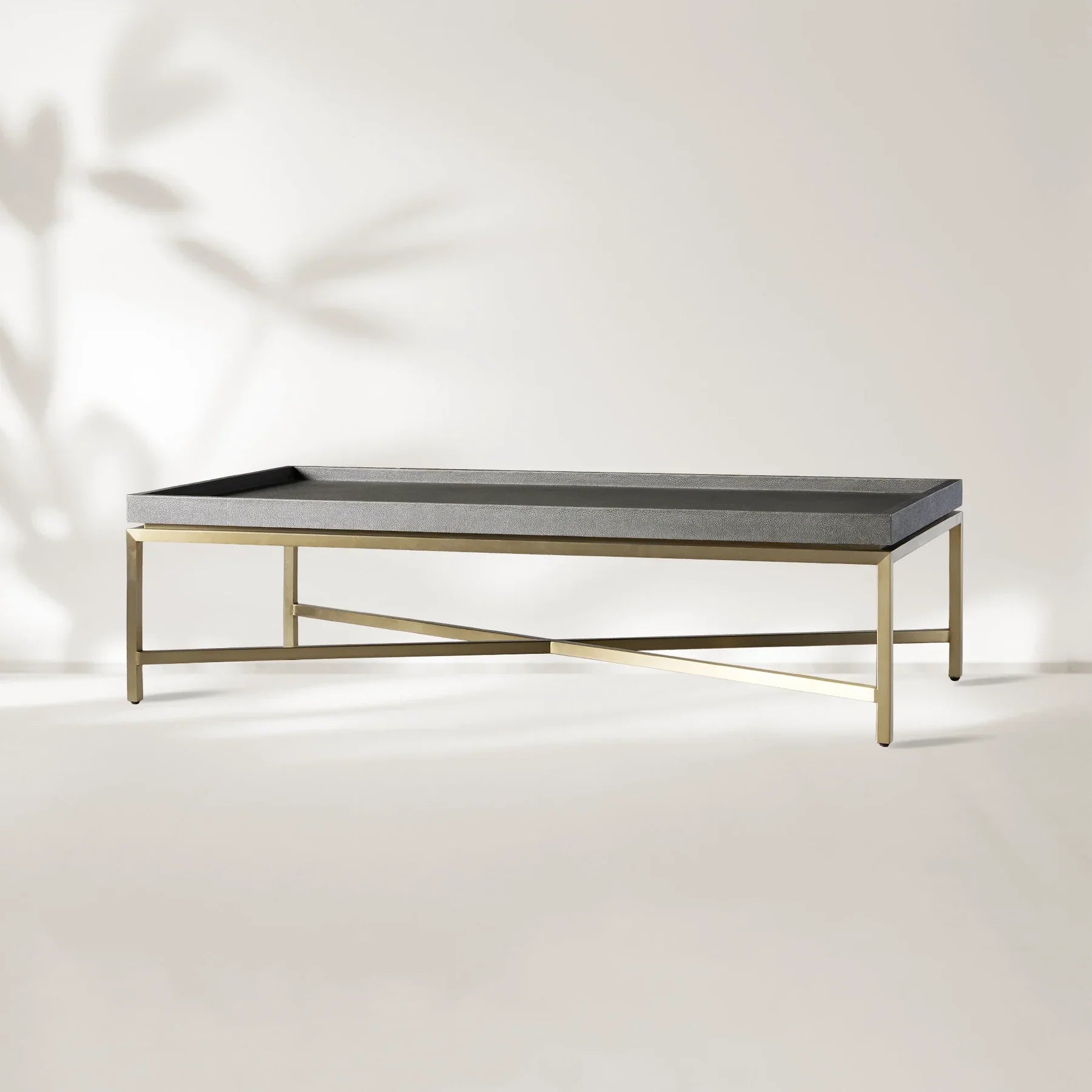 Malone Coffee Table Modern Steel Base With Embossed Leather Shagreen Top