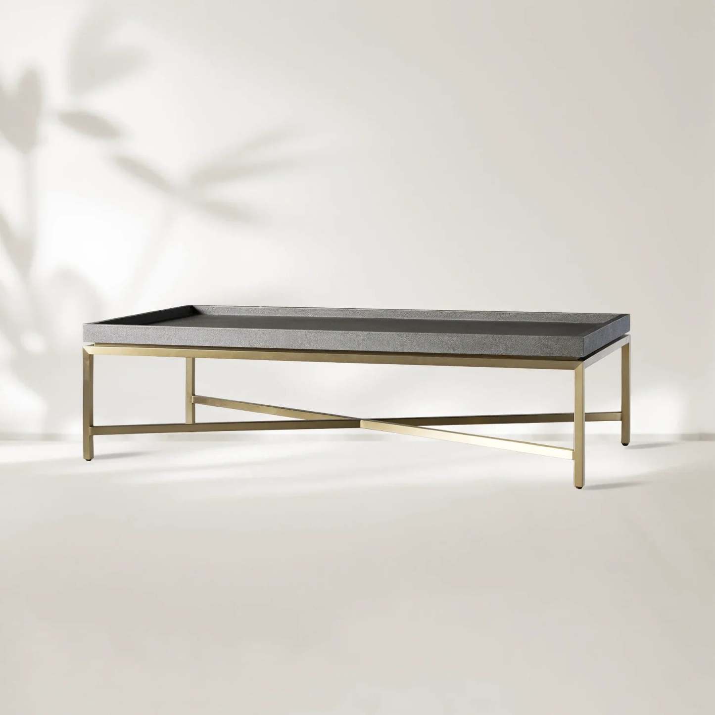 Malone Coffee Table Modern Steel Base With Embossed Leather Shagreen Top-Fullstarlighting