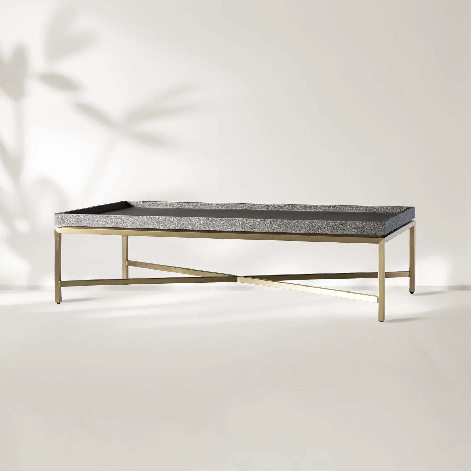 Malone Coffee Table Modern Steel Base With Embossed Leather Shagreen Top