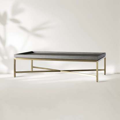 Malone Coffee Table Modern Steel Base With Embossed Leather Shagreen Top-Fullstarlighting