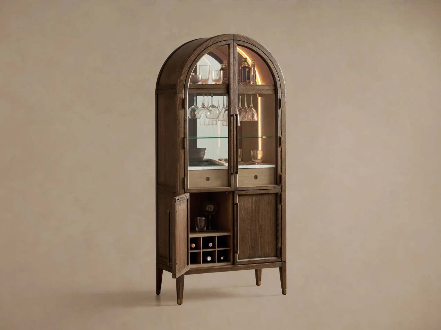 Hattie Bar Cabinet Solid Oak Wood Rectangular Vintage Inspired Dining