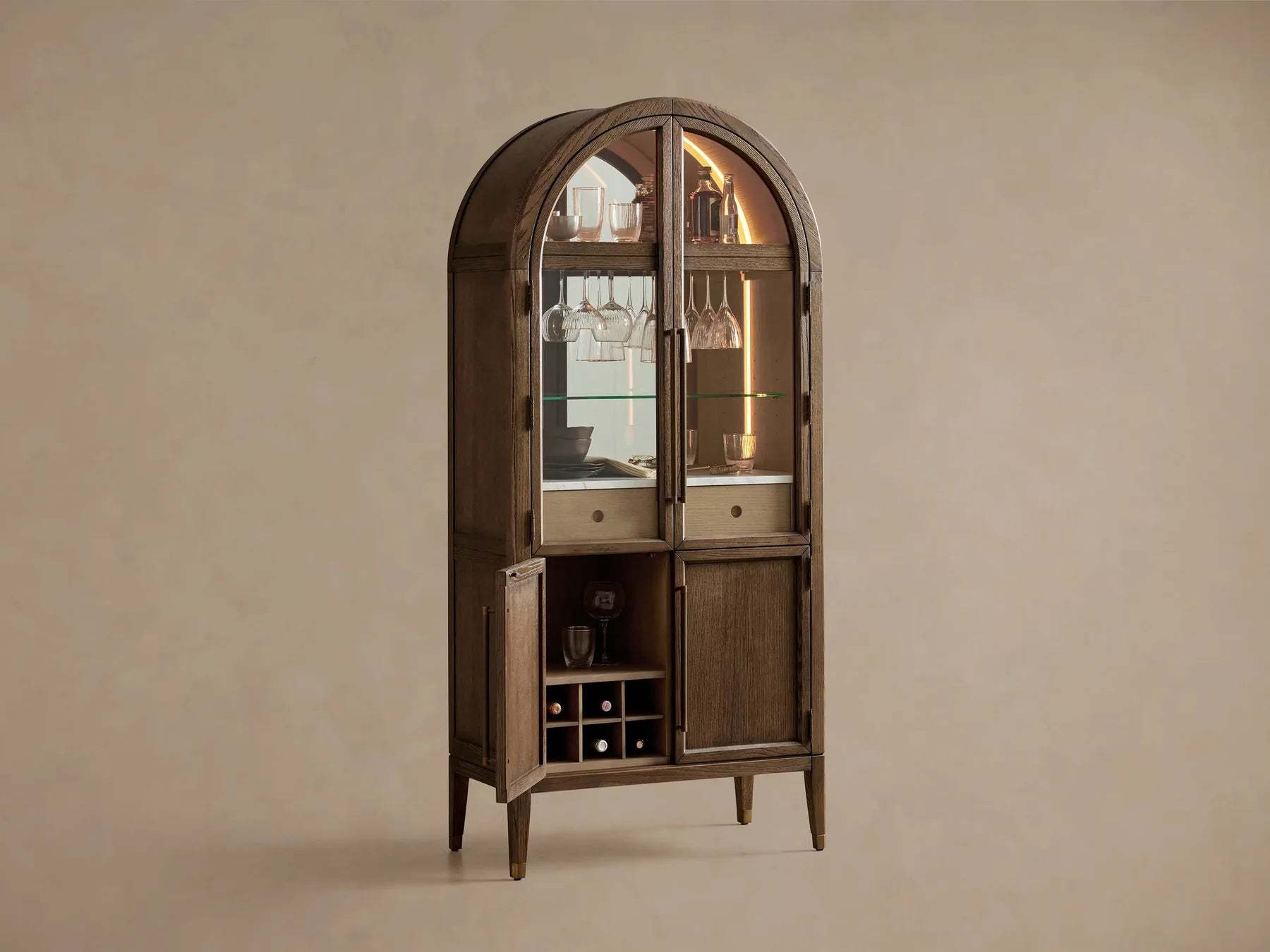 Hattie Bar Cabinet Solid Oak Wood Rectangular Vintage Inspired Dining
