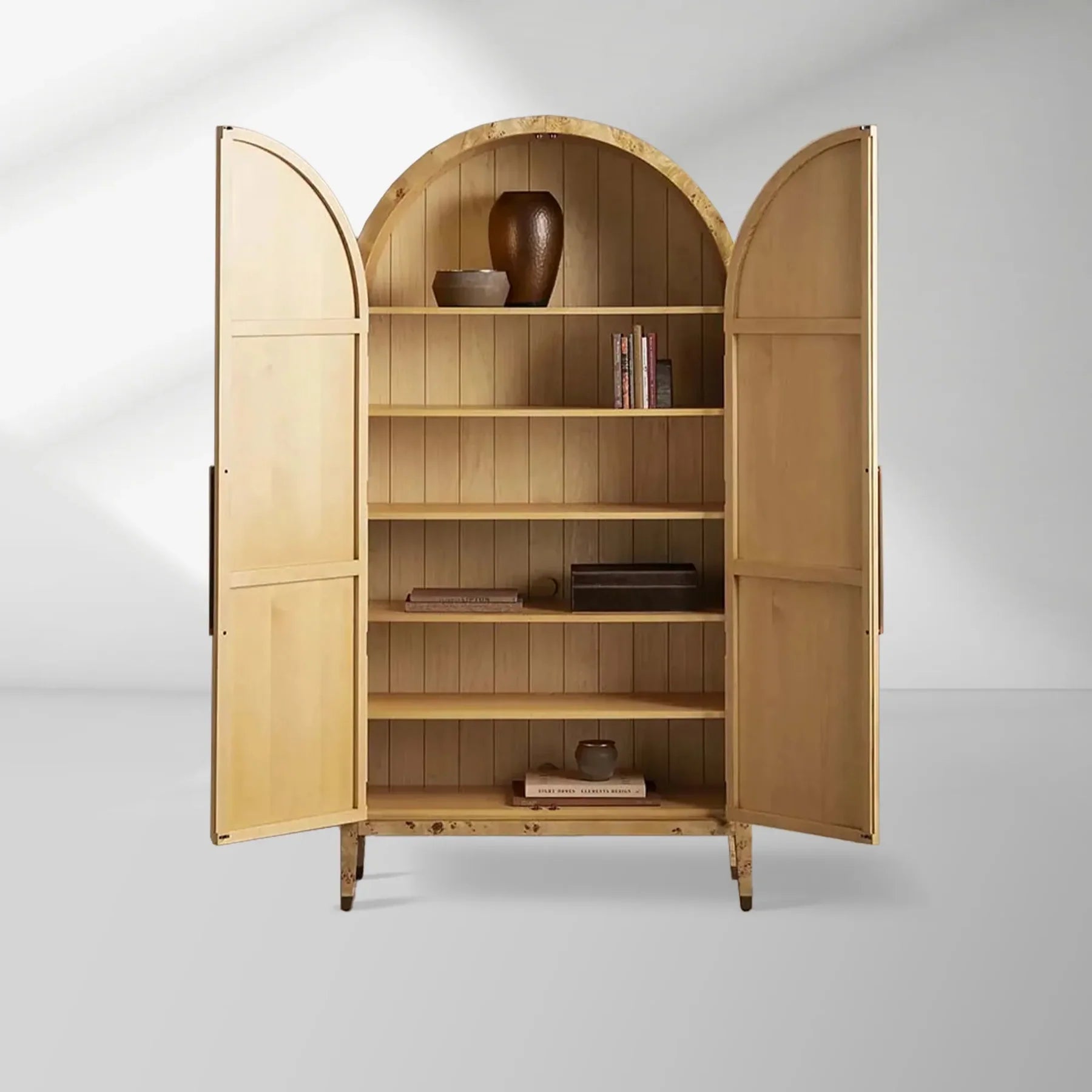 Hattie Burl Tall Cabinet Living Room Natural Wood Grain Storage Cabinet-Fullstarlighting