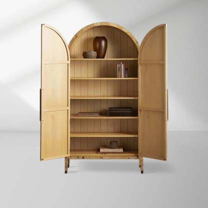 Hattie Burl Tall Cabinet Living Room Natural Wood Grain Storage Cabinet-Fullstarlighting