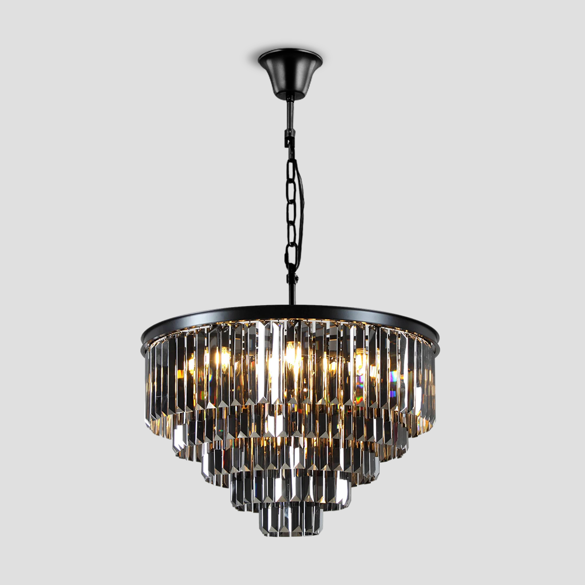 Olmavor 1920s-Style Multi-Tier Clear/Smoke Crystal Round Chandelier