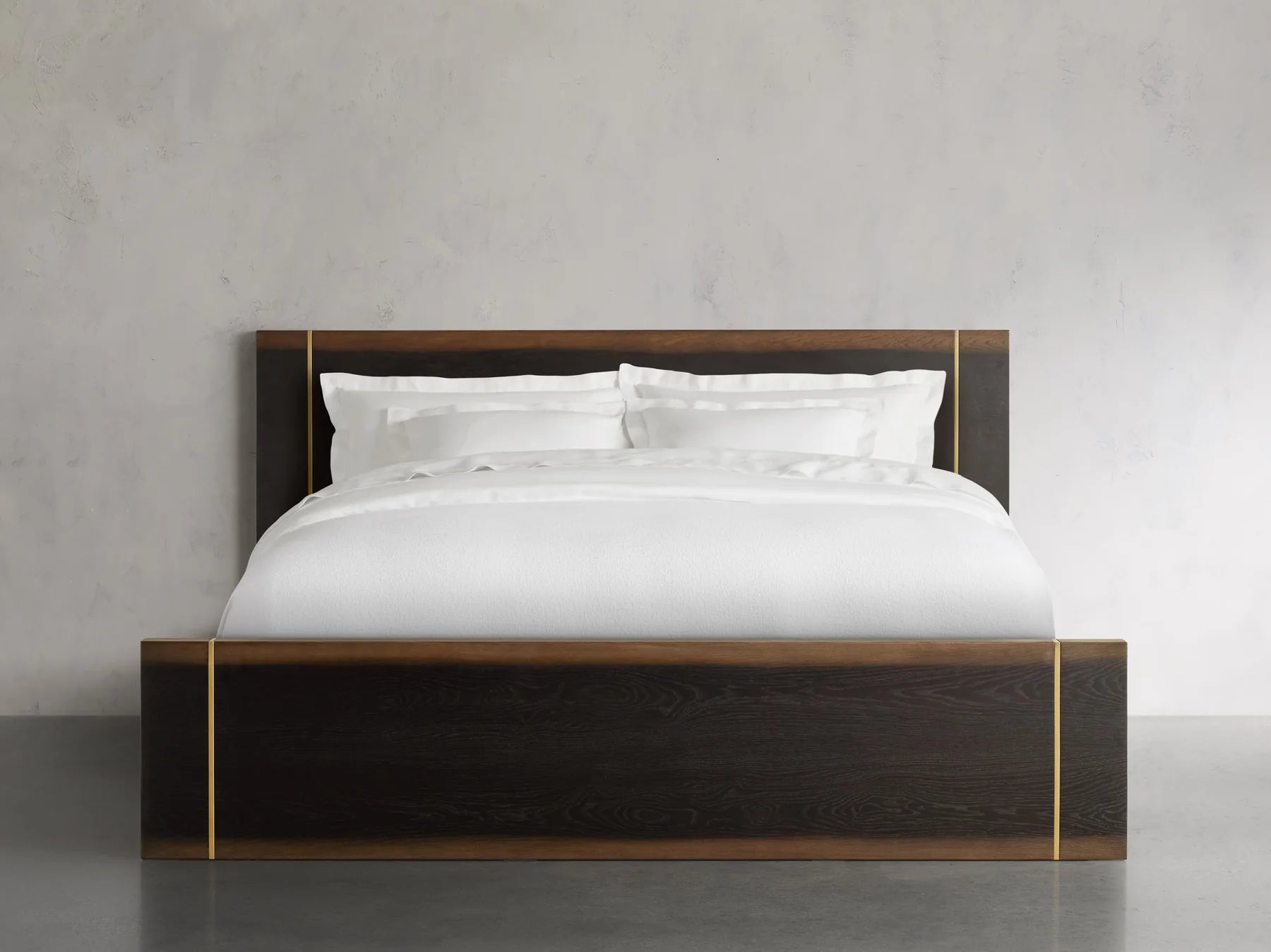 Mihaela Solid Romanian Oak Wood Bed Frame with Hand-Finished Brass Accent Details