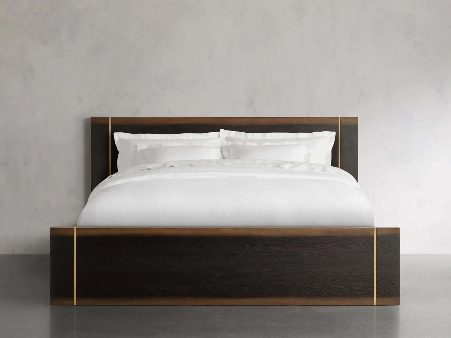 Mihaela Solid Romanian Oak Wood Bed Frame with Hand-Finished Brass Accent Details