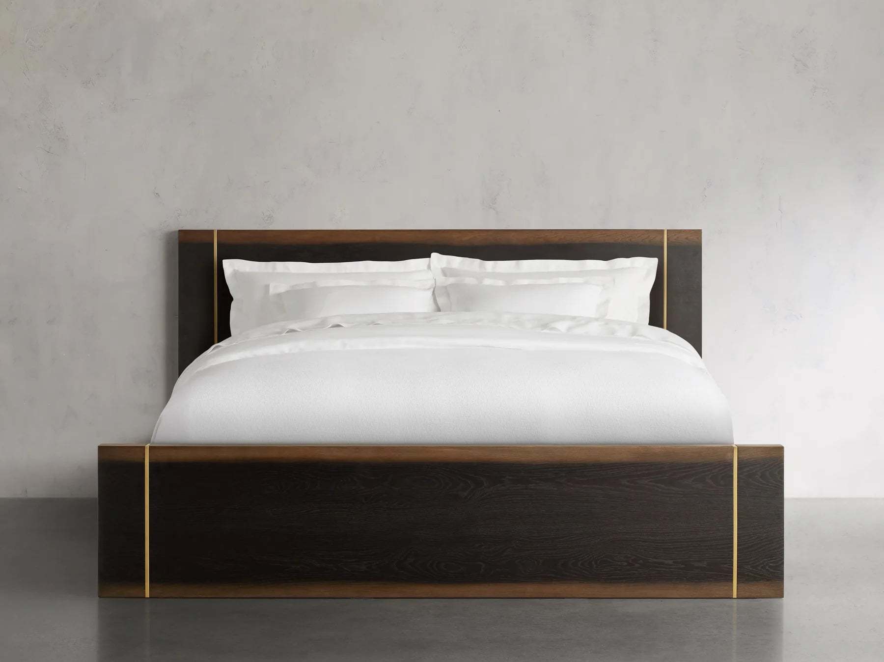 Mihaela Solid Romanian Oak Wood Bed Frame with Hand-Finished Brass Accent Details