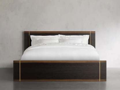 Mihaela Solid Romanian Oak Wood Bed Frame with Hand-Finished Brass Accent Details