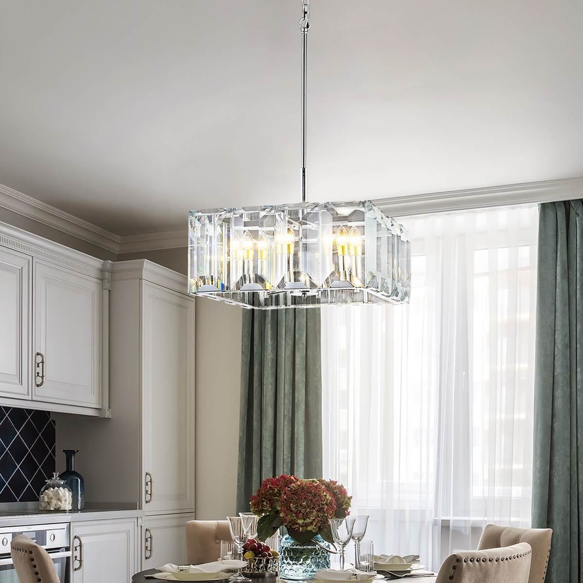 Kiko Crystal Square Chandelier 24"-Fullstarlighting