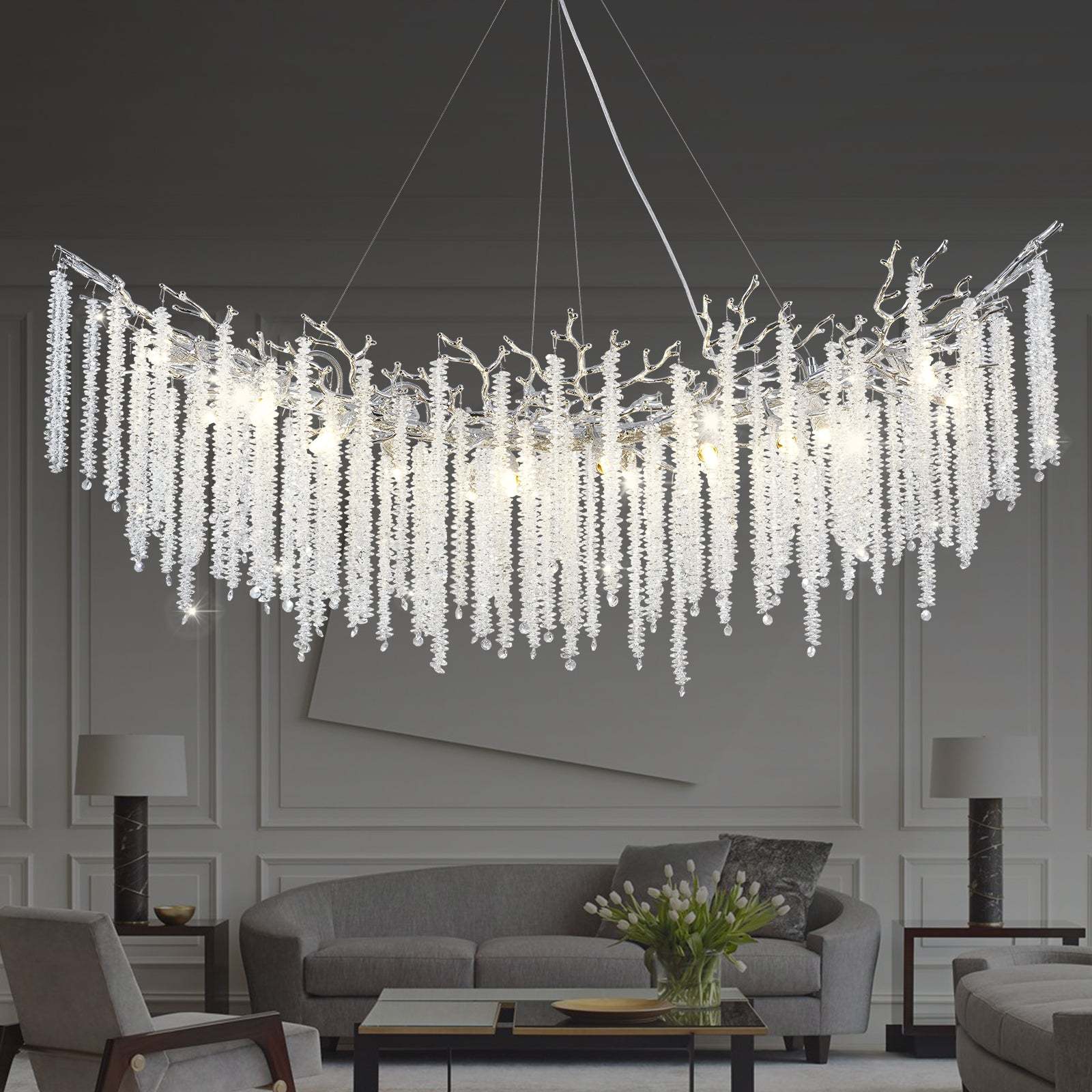 Snow Tree Branches Linear Chandelier for All Rooms 55''-Fullstarlighting
