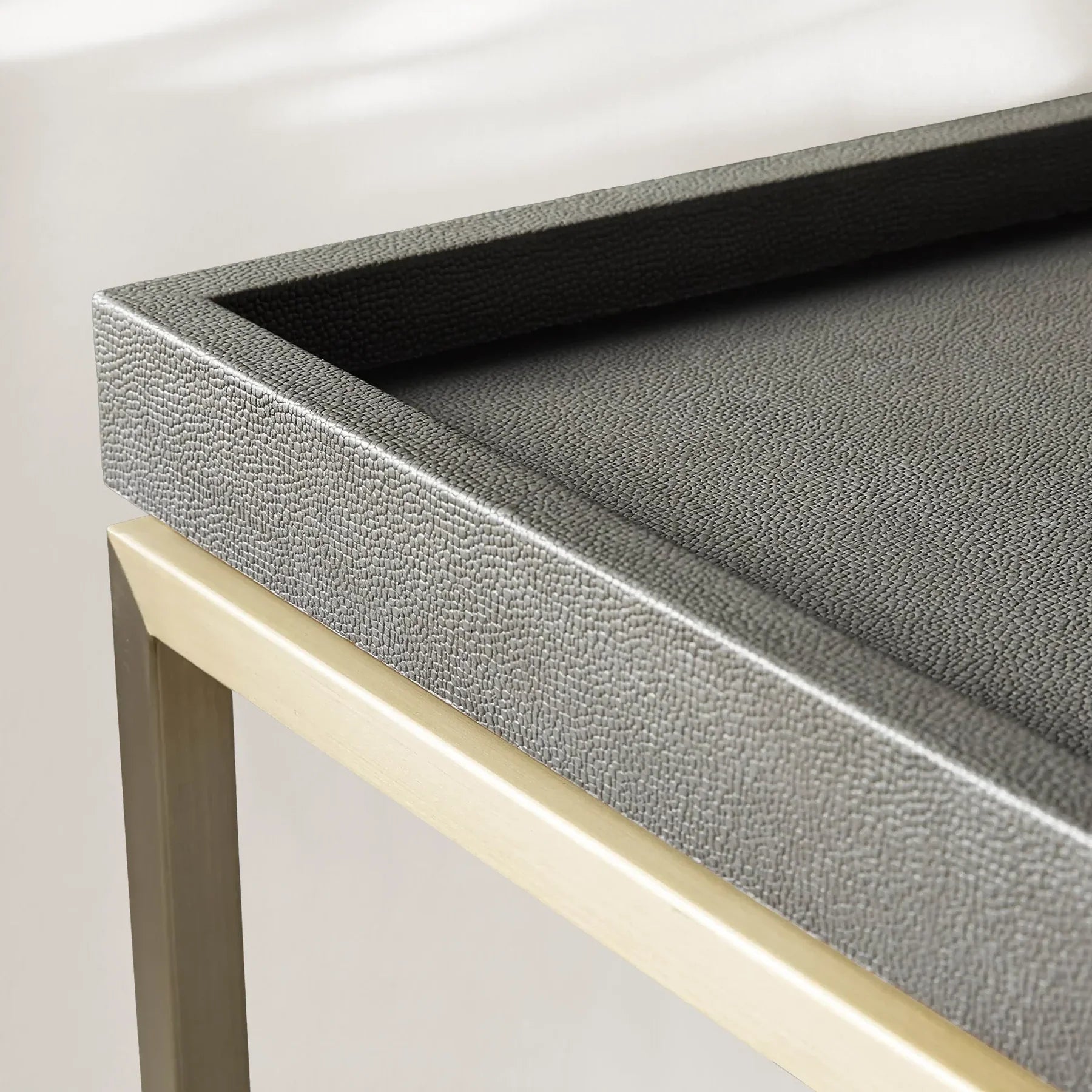 Malone Coffee Table Modern Steel Base With Embossed Leather Shagreen Top-Fullstarlighting