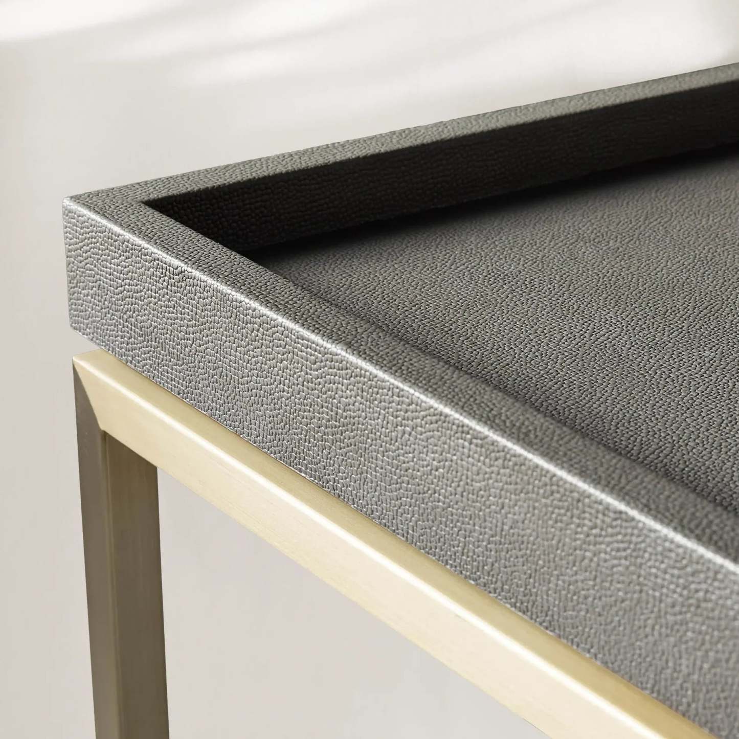 Malone Coffee Table Modern Steel Base With Embossed Leather Shagreen Top-Fullstarlighting