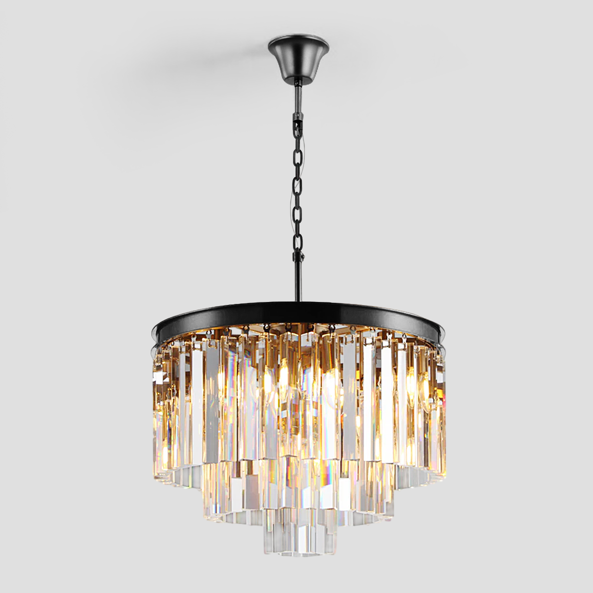 Olmavor 1920s-Style Multi-Tier Clear/Smoke Crystal Round Chandelier