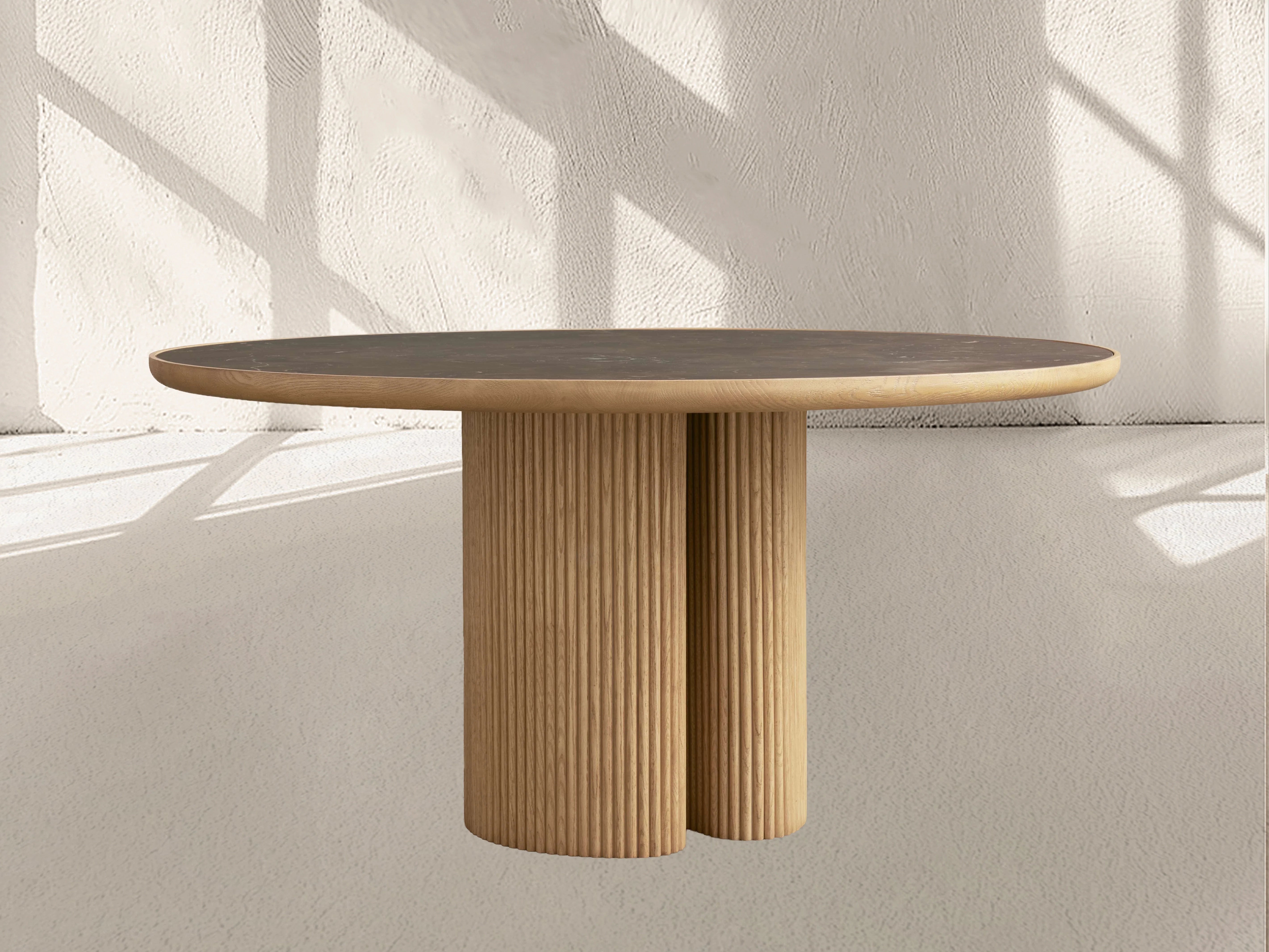 Aster Round Oak & Natural Marble Dining Table