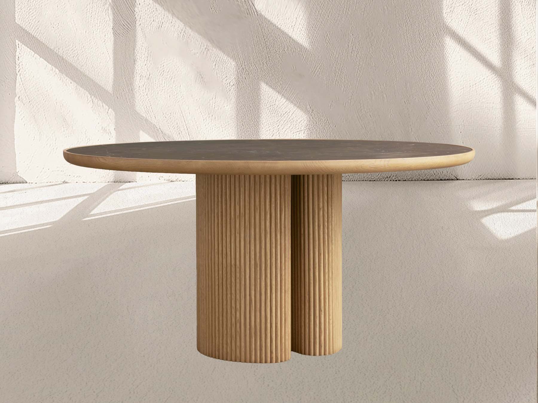 Aster Round Oak & Natural Marble Dining Table