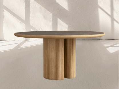Aster Round Oak & Natural Marble Dining Table
